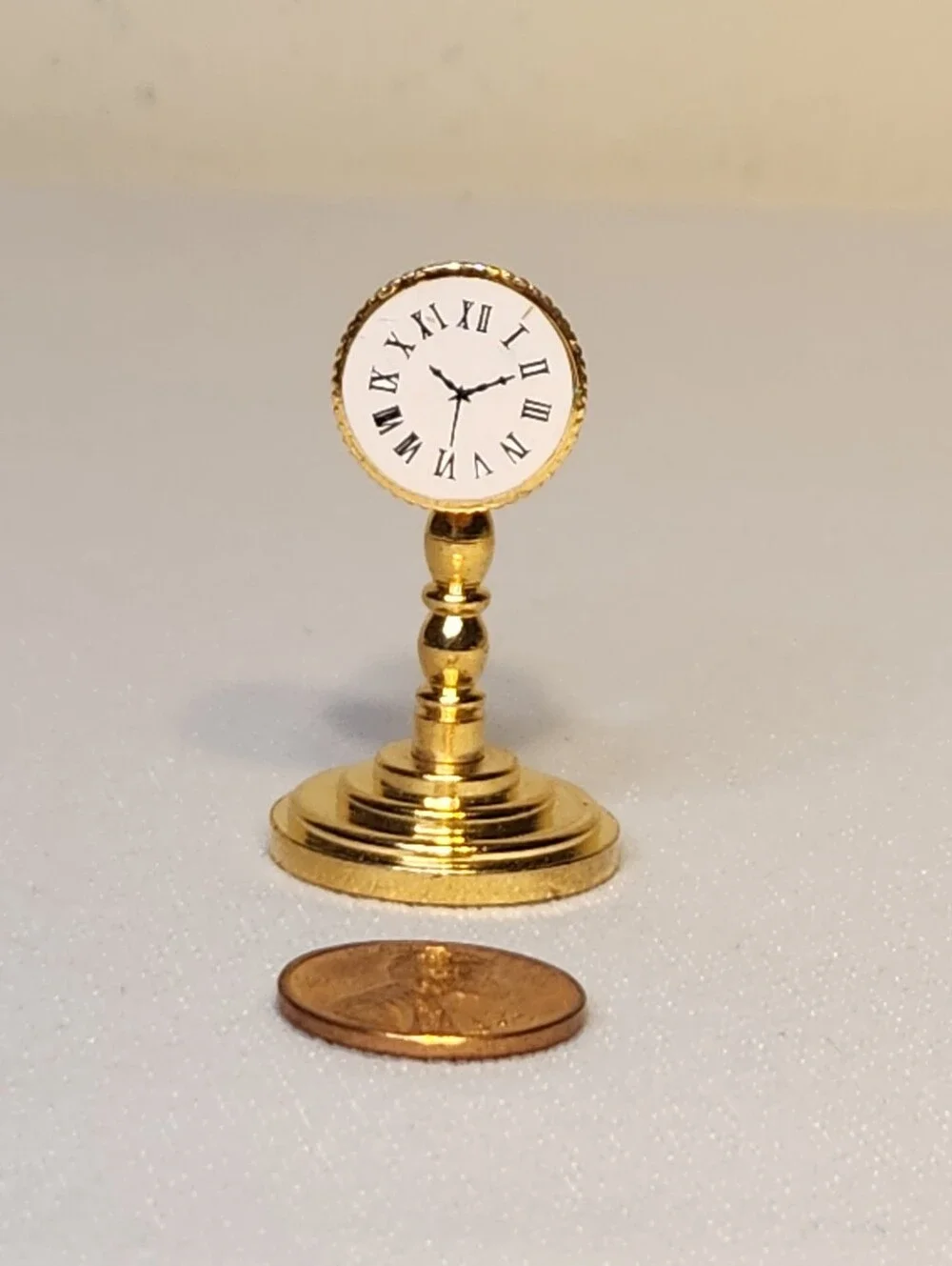 Vintage Miniature Dollhouse Brass Pieces 1:12 Scale Pedastol Clock, Calculator